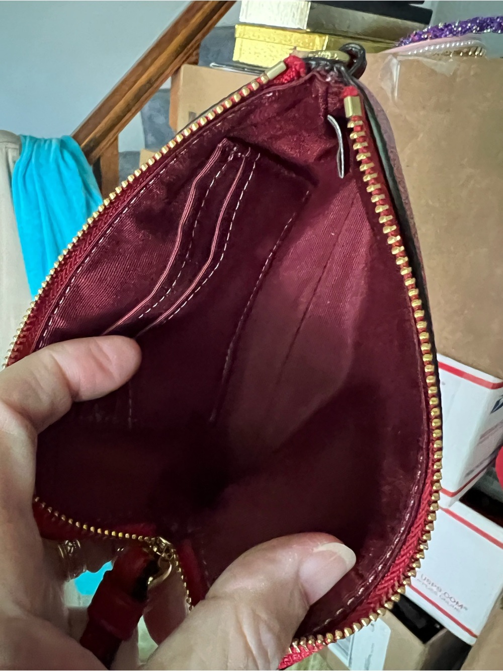 Coach Red Leather Wristlet Pouch with Gold Logo - Picture 3 of 4